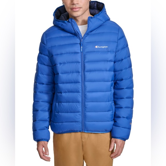 New Champion Men’s Puffer Jacket Coat with Hood Size Small Vibrant Blue
